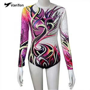 OEM free design sublimation long sleeves gymnastic leotards all star rythmic gymnastics leotards training