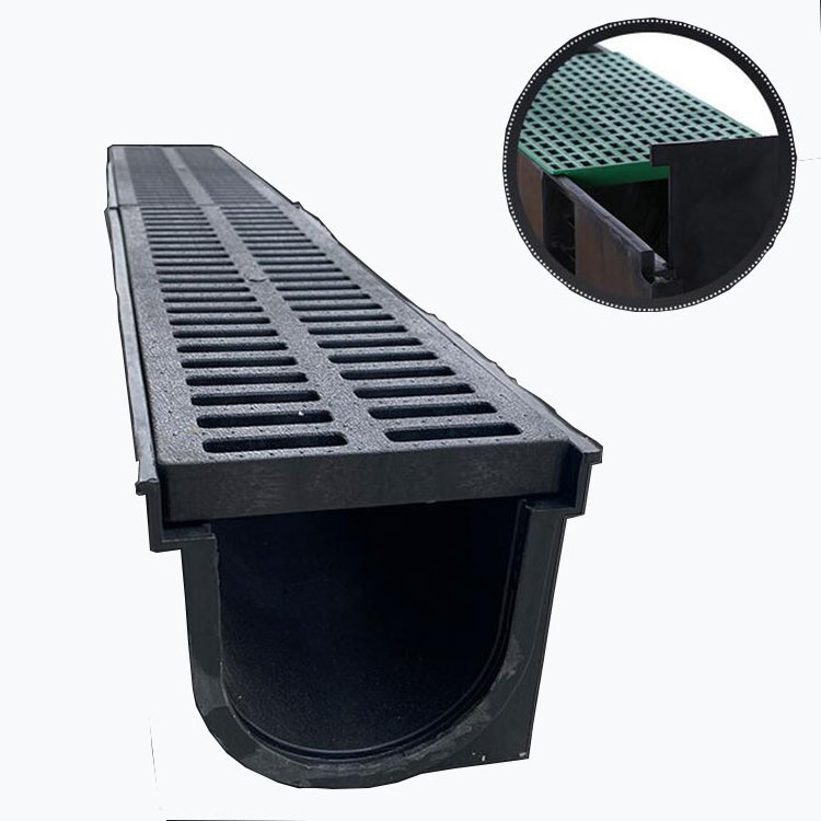 polymer Drain with grill grating Trench HDPE Linear Systems Plastic-U Gutters System Roof Plastic Drainage Channel