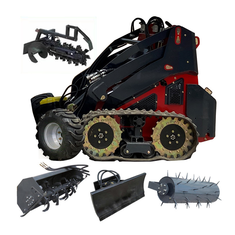 EPA perkins engine mini tracked skid steer loader rubber crawler loader with Automatic leveling bucket Trencher Pallet Fork