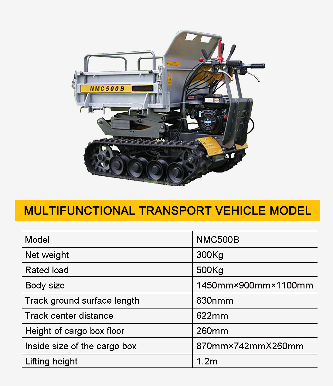 Cheap 500kg 800kg 1000kg 1ton-8ton track dumper mini crawler transporter rubber Dump Trucks for sale with EPA china