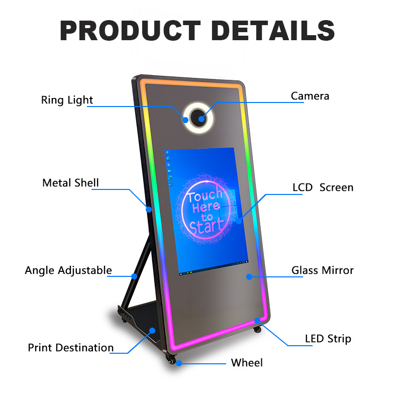 2024 Newest Mirror Photo Booth Selfie Led Frame Portable Touch Screen Magic Mirror PhotoBooth Machine With Camera And Printer