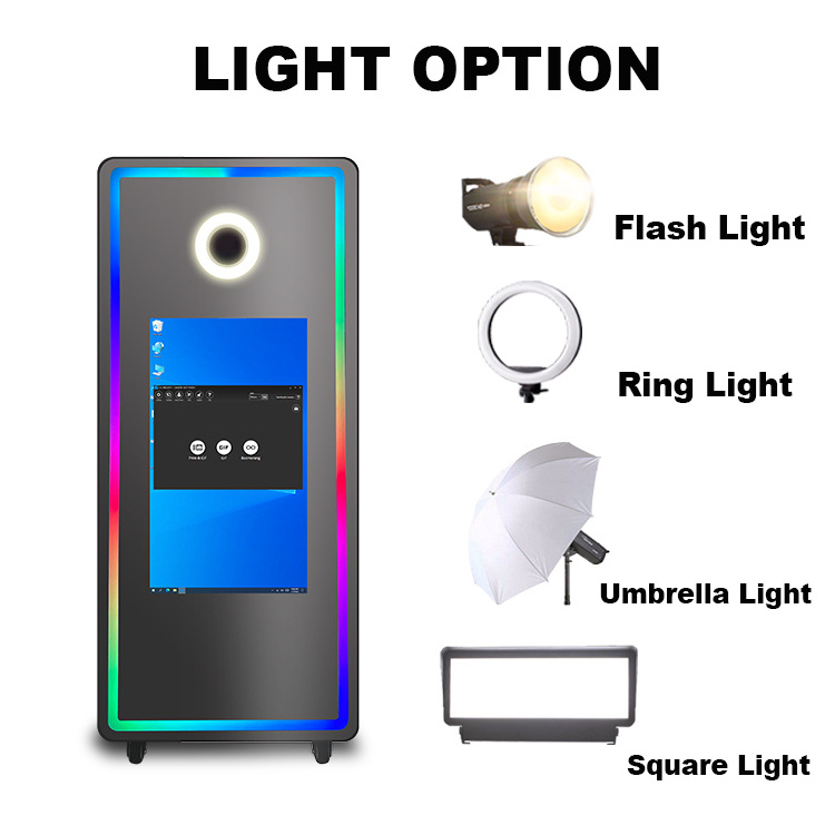 2024 Newest Mirror Photo Booth Selfie Led Frame Portable Touch Screen Magic Mirror PhotoBooth Machine With Camera And Printer