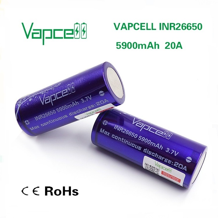 Large Capacity Vapcell INR26650 5900mah 20A Lithium ion Battery 3.7V 26650 Powerful Rechargeable Li-ion Batteries for Flashlight