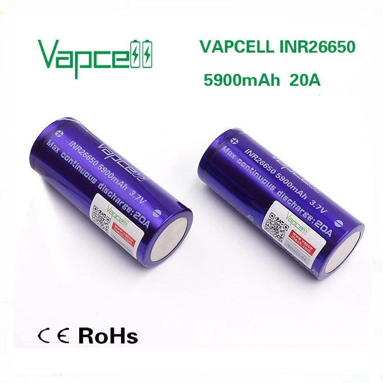 Large Capacity Vapcell INR26650 5900mah 20A Lithium ion Battery 3.7V 26650 Powerful Rechargeable Li-ion Batteries for Flashlight