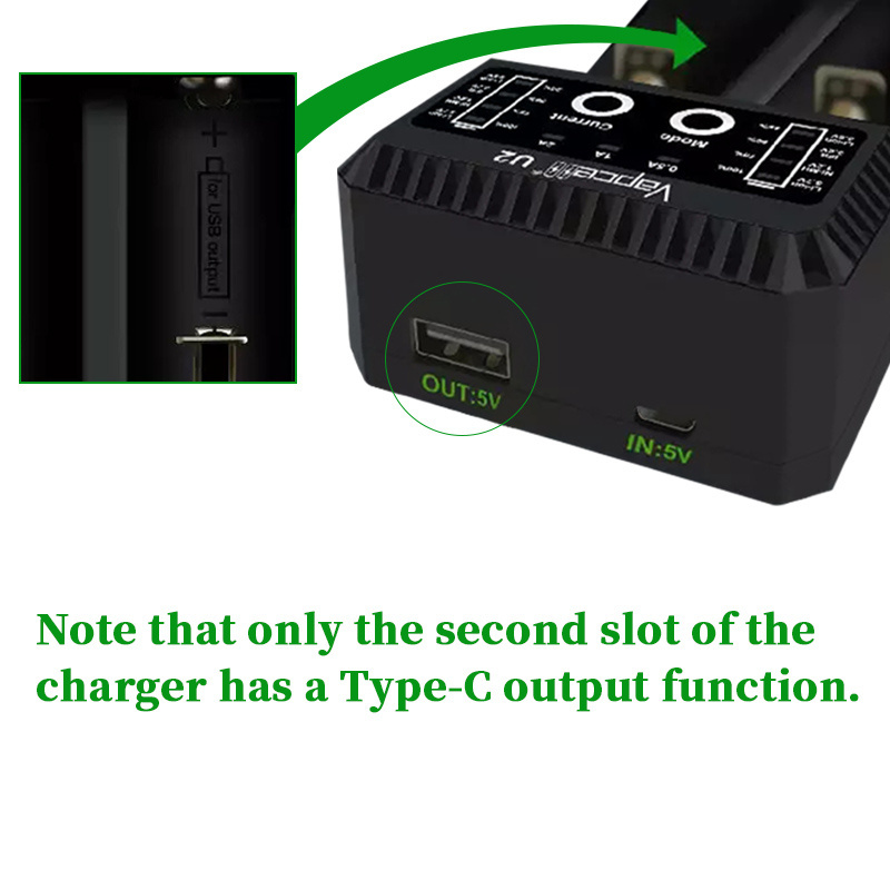 Universel vapcell U2 USB Charger 2 slot bay charging for 18650 21700 li ion pcb and button top battery