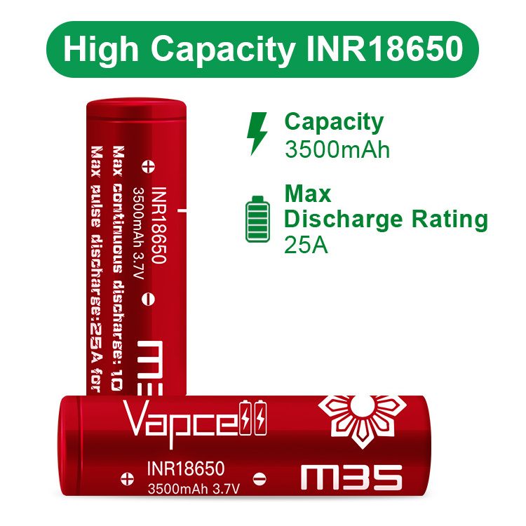 Vapcell M35 18650 3500mah 10A/25A Lithium Battery VS 35E 3.7v 18650 Li-ion Batteries High Capacity Rechargeable battery 3500mah