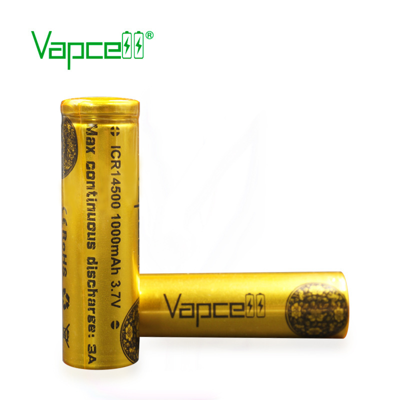 vapcell 3.7V li-ion rechargeable 14500 battery high capacity for battery bulk 14500 cells 1000mah 3A