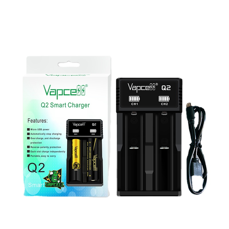 High quality Vapcell Q2 Smart Charger 2 slots 3.7V input 5v 2a USB Charger for lithium ion batteries