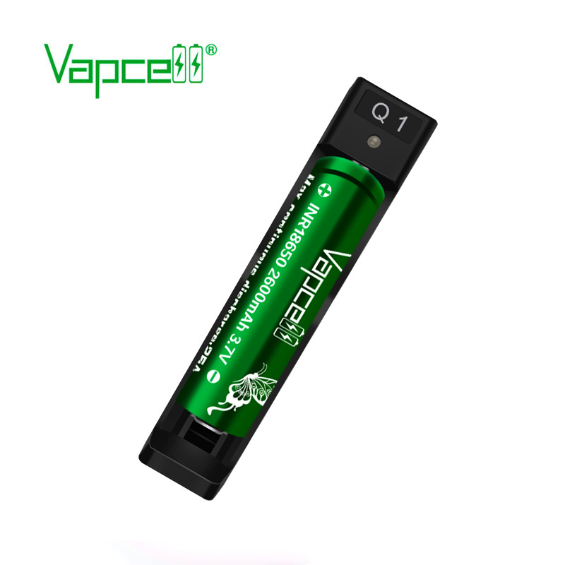 Vapcell Q1 single 1 Slot 0.6A 5V input 4.2v output USB charger for 10440/14500/16340/17335/17500/17650 etc Li-ion battery