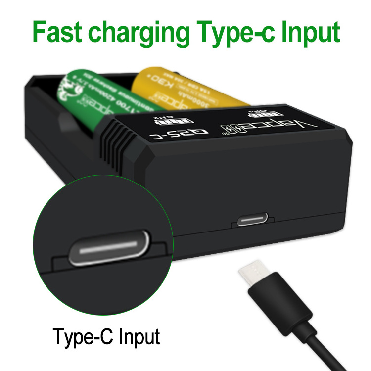 Wholesale Vapcell Q2 charger Upgraded version Q2S 1A 2 Slots 3.7V input 5v 2a USB Charger for 21700  Li-ion Rechargeable Battery