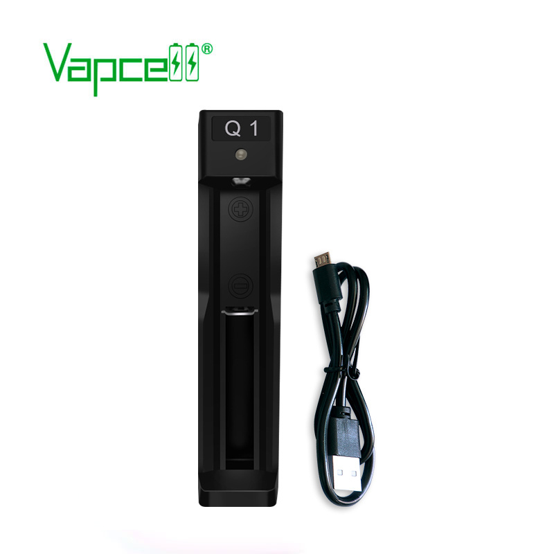 Vapcell Q1 single 1 Slot 0.6A 5V input 4.2v output USB charger for 10440/14500/16340/17335/17500/17650 etc Li-ion battery