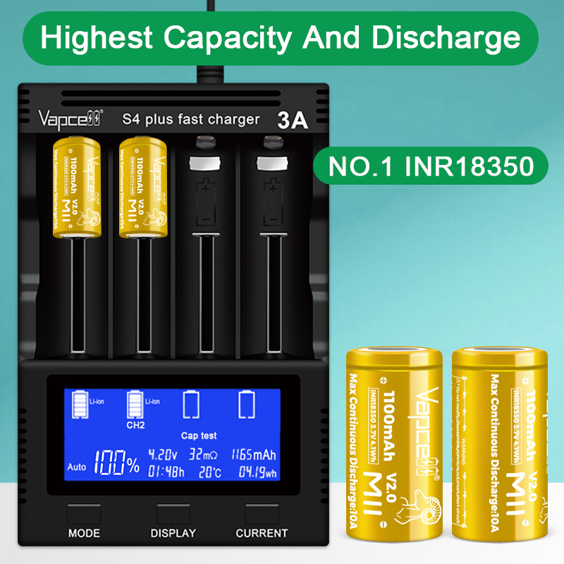 10A 18350 1100mAH Vapcell M11 Rechargeable Li ion Battery 3.7v Cylinder Lithium ion Battery for flashlight battery pack