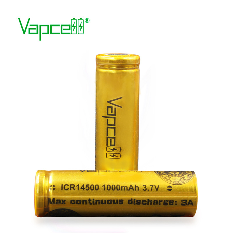 vapcell 3.7V li-ion rechargeable 14500 battery high capacity for battery bulk 14500 cells 1000mah 3A