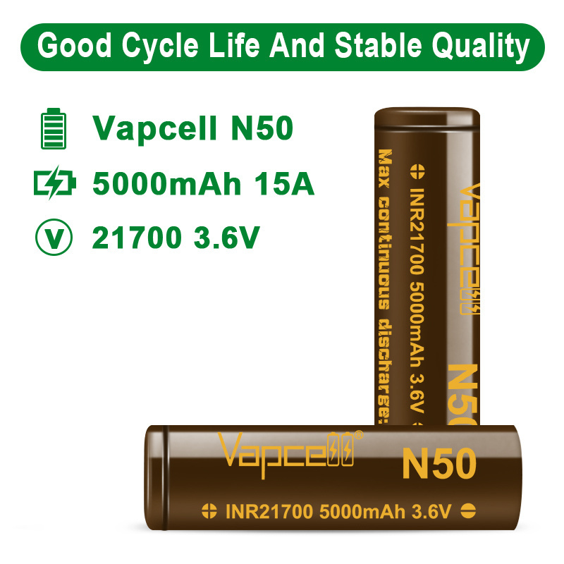 high capacity Vapecell N50 21700 5000mah 15A Rechargeable Li-ion Battery for flashlight battery pack