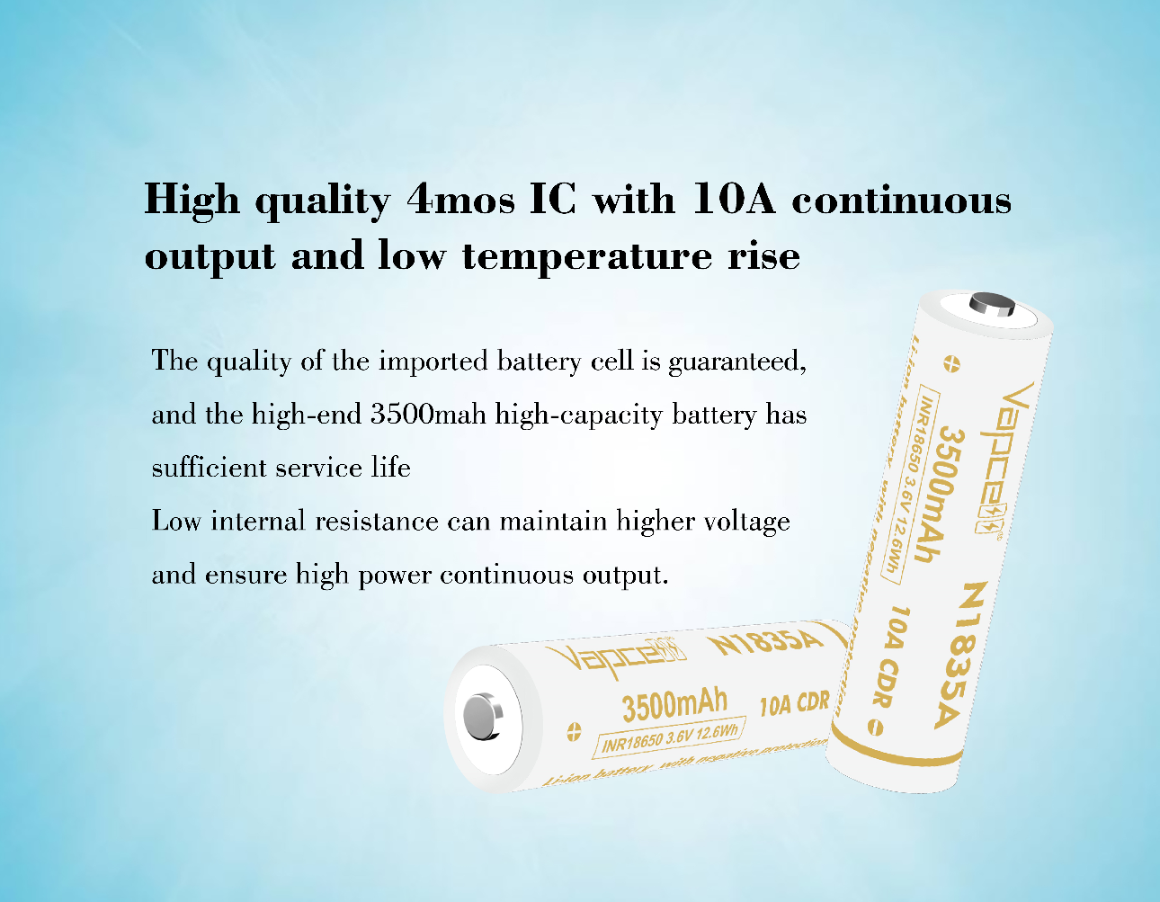 Vapcell N1835A 18650 3500mah 10A with Negative protection plate lithium ion battery for high power flashlight