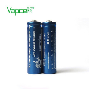 Factory Price Vapcell INR14500 650mah 7A button top 3.6v Rechargeable 14500 li ion battery Battery for flashlight