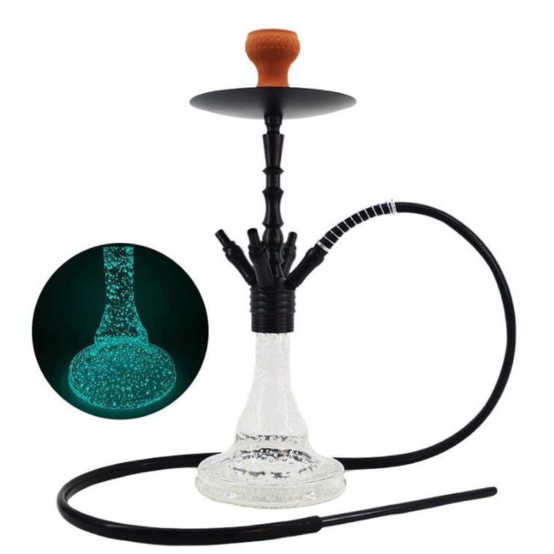 High Quality Hookah Medium Size 55*18.5CM Hubbly Luminous Glass Base And Aluminum Alloy Stem Colorful Hookah