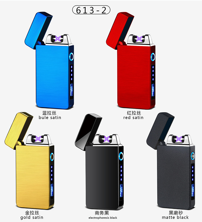 High Quality Windproof Cigarette Double Arc Lighter Custom Logo Rechargeable Electric USB Metal Lighter