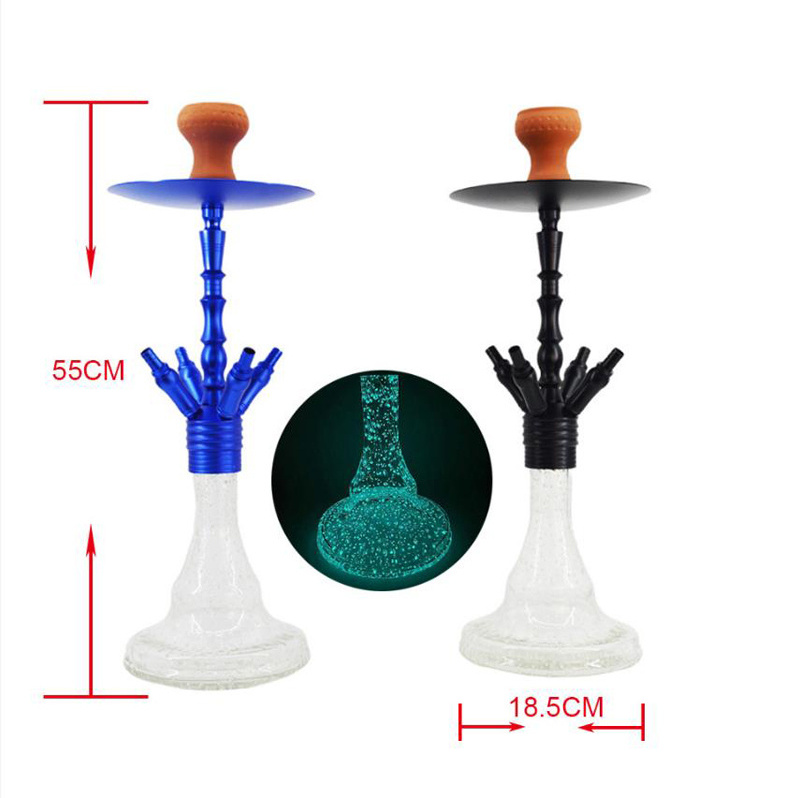 High Quality Hookah Medium Size 55*18.5CM Hubbly Luminous Glass Base And Aluminum Alloy Stem Colorful Hookah