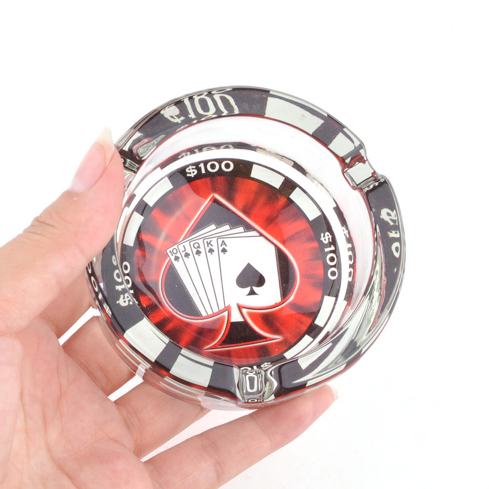 JL-005S Custom Playing Cards Pattern High Quality  Ashtray Small Size Cigar Smoking Portable Glass Ashtray