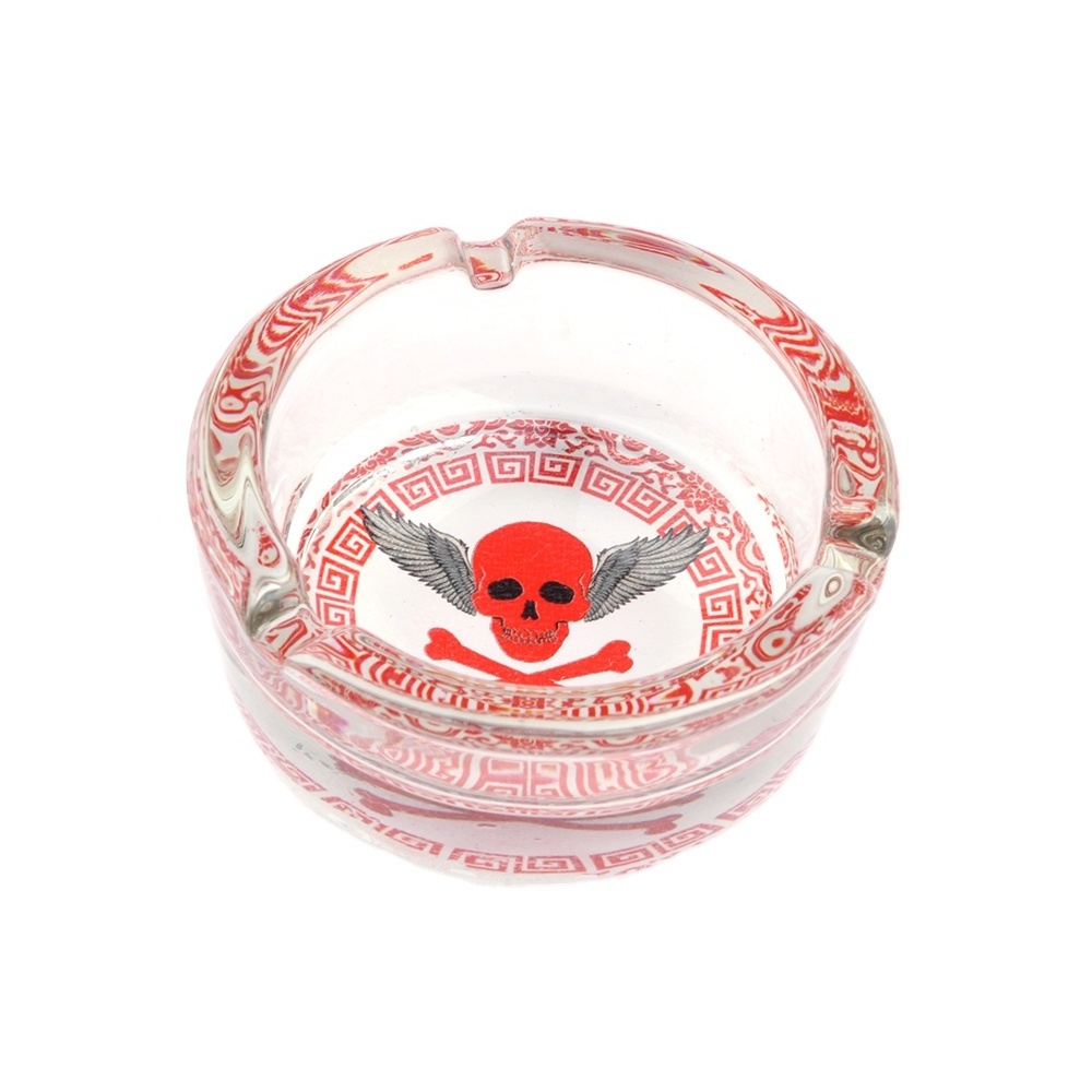 Hot Selling Wholesale Customizable Luminous Pattern Logo Round Glass Ashtray Portable Small Ashtray