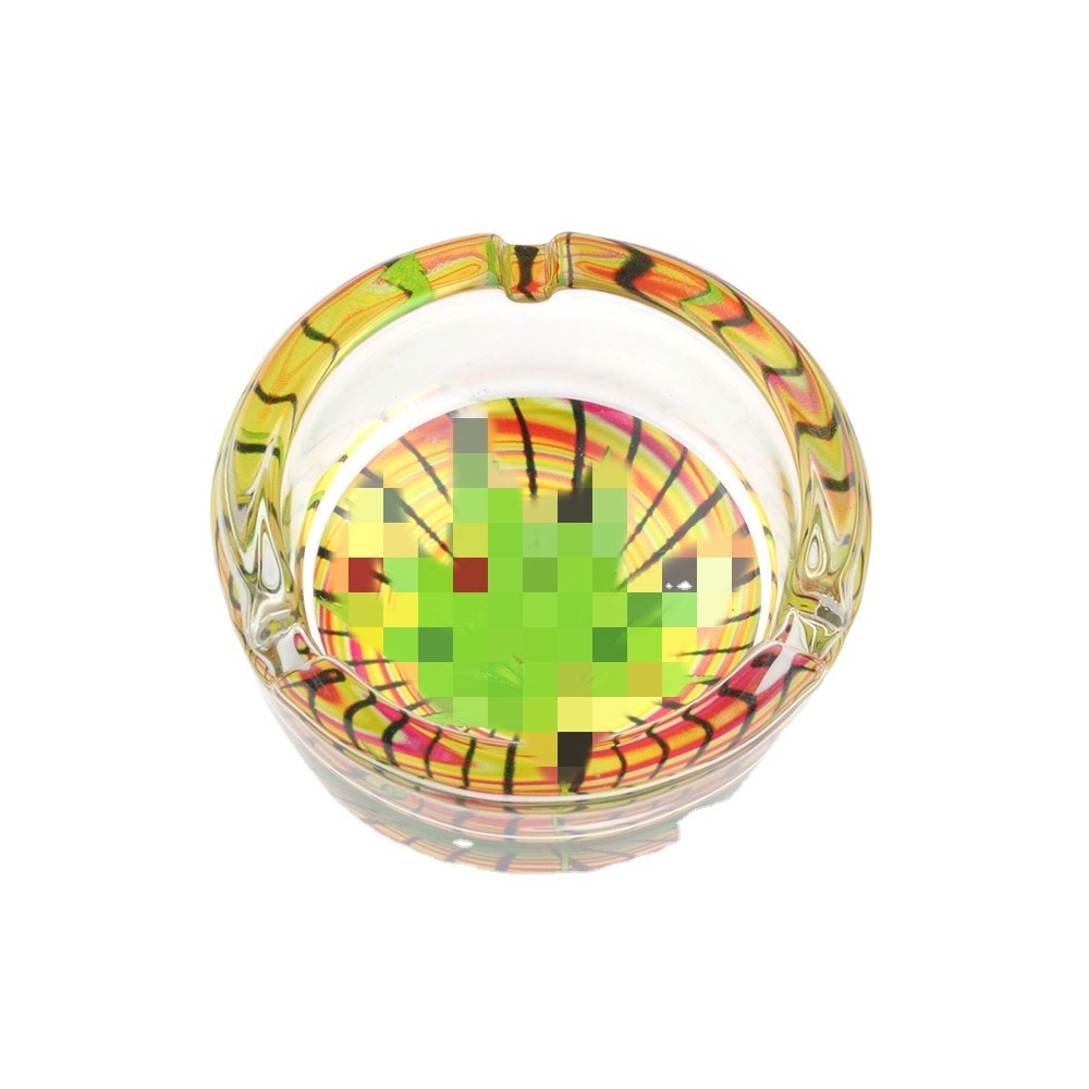 Hot Selling Wholesale Customizable Luminous Pattern Logo Round Glass Ashtray Portable Small Ashtray