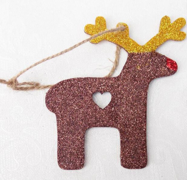 Wooden Reindeer Woodland Animal Christmas Tree Hanging Decoration with Glitter