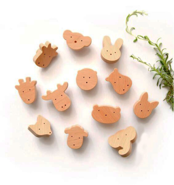 12 pcs Wooden Animal Wall hook furniture Knobs for Nursery Drawers Cabinets Kid's Room Dresser