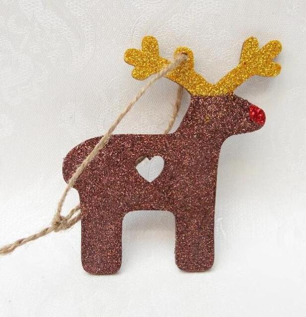 Wooden Reindeer Woodland Animal Christmas Tree Hanging Decoration with Glitter