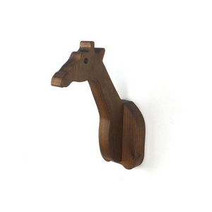 wooden Safari Giraffe wall hook in walnut wooden giraffe wall hanger for coats, hats, & backpacks