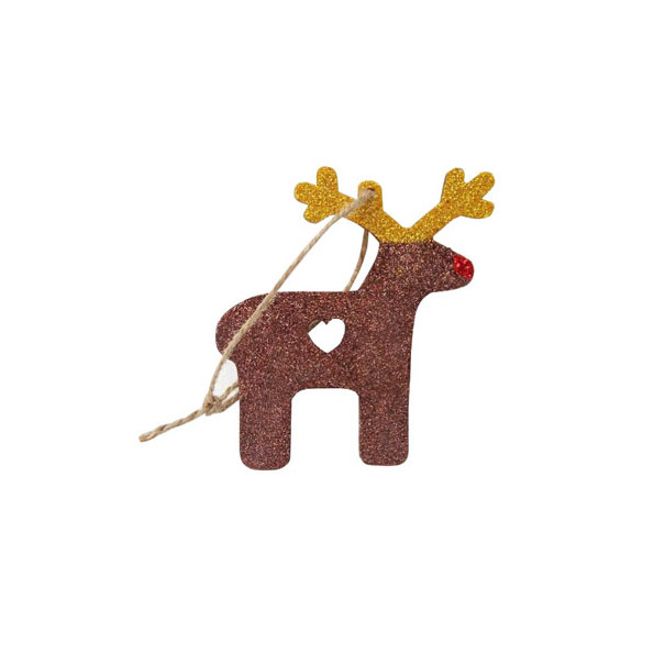 Wooden Reindeer Woodland Animal Christmas Tree Hanging Decoration with Glitter