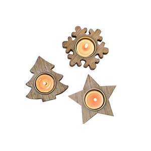 Nordic style wooden snowflake star tree shape candle holder 3 in 1 set tabletop Christmas decoration ornaments