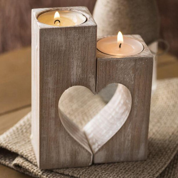 Wedding Heart Shabby Chic Wooden Candle holder Rustic heart shape wooden candle stand