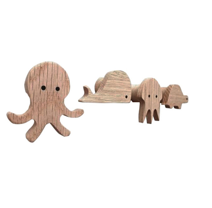 Wooden sea animal wall hooks for kids nursery coat hook jellyfish turtle whale octopus shape wall hook