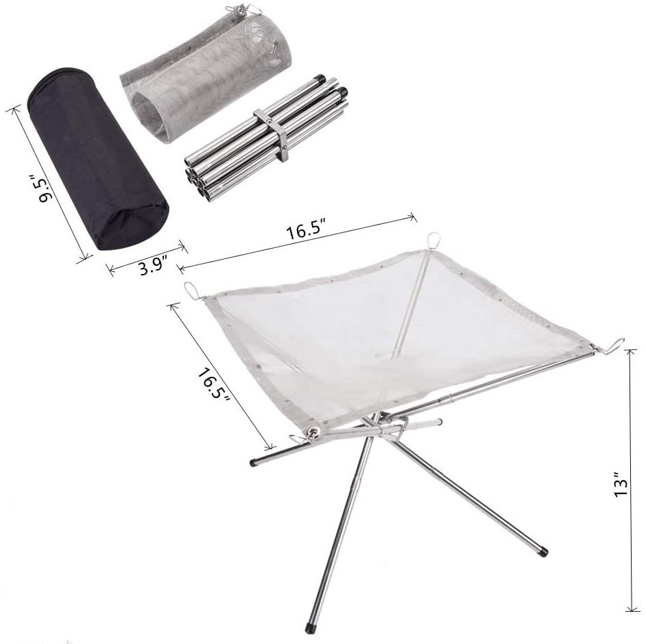 Open Air Stainless Folding Portable Fire Pit and Grill for Outside Backyard Camping