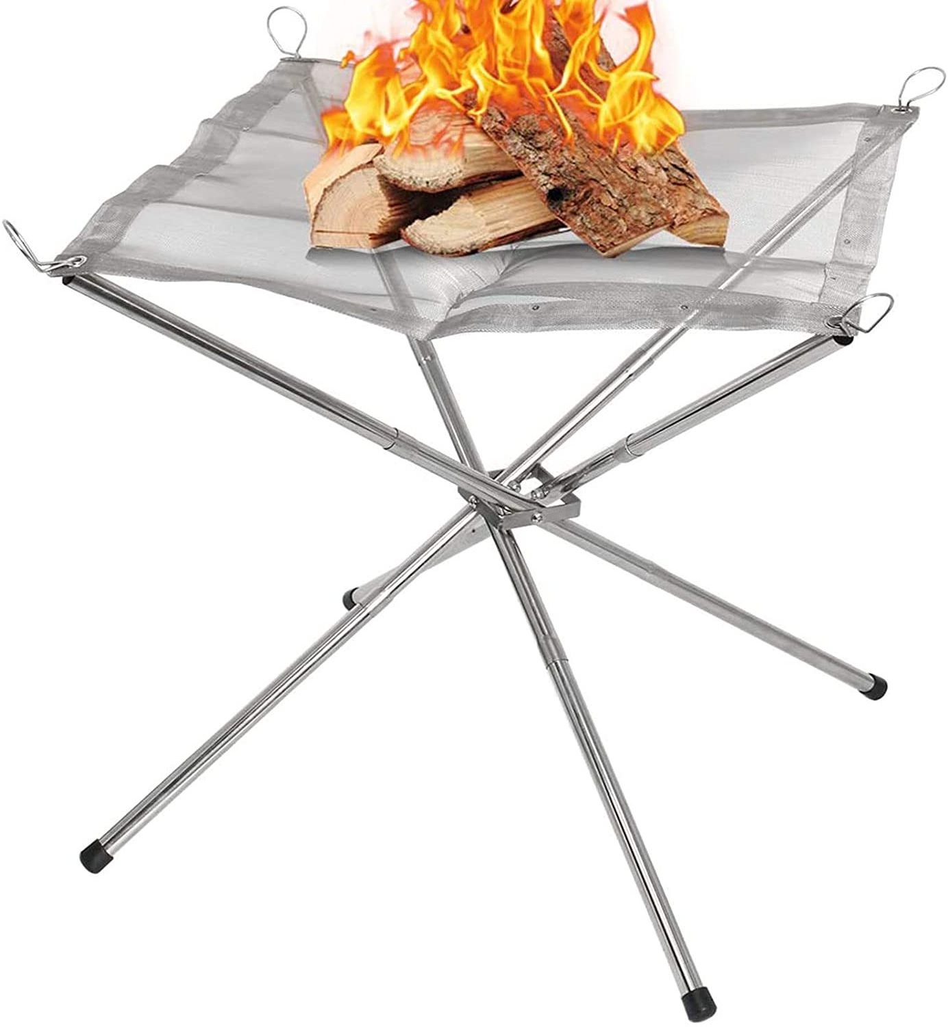 Portable Fire Pit Stainless Steel Mesh Fireplace Camping Outdoor Folding Campfire Stand