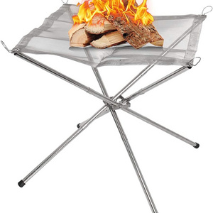 Portable Fire Pit Stainless Steel Mesh Fireplace Camping Outdoor Folding Campfire Stand