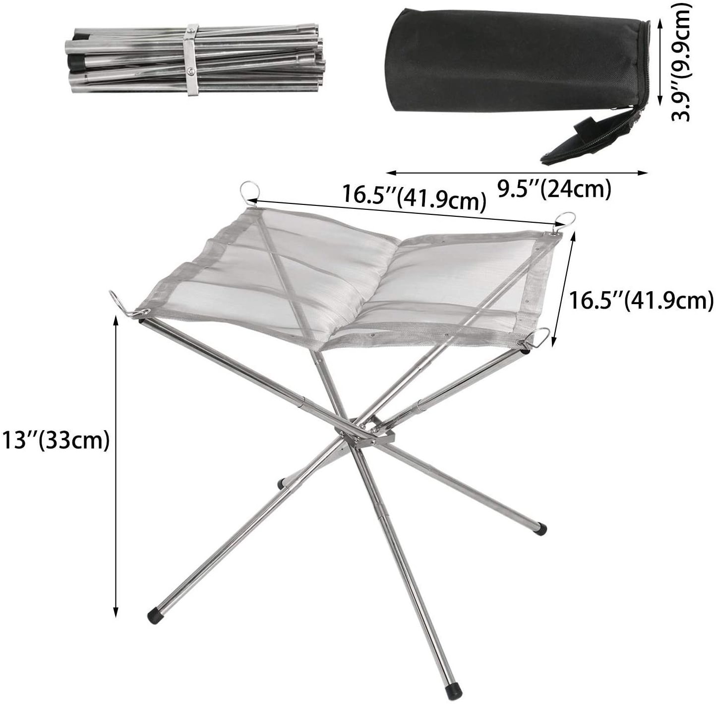 Portable Fire Pit Stainless Steel Mesh Fireplace Camping Outdoor Folding Campfire Stand