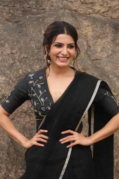 Samantha Akkineni Party Wear Black Color Plain Georgette Saree With Heavy Taffeta Silk Fancy Thread Work Blouse For Women