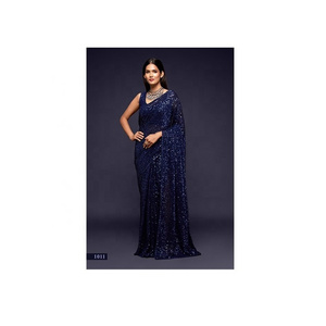 Beautiful Navy Blue Georgette Sequin Embroidered Partywear Saree for Wedding and Party for Women at Best Price