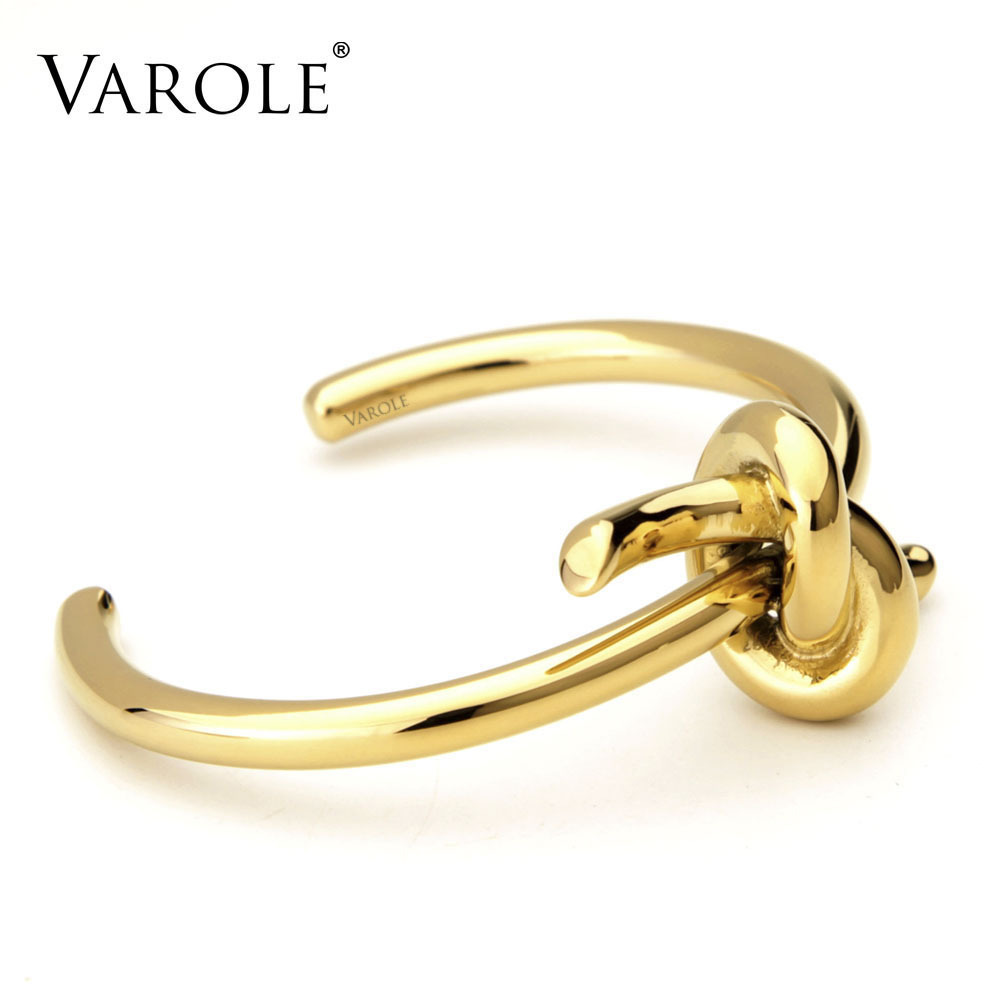 VAROLE New summer stainless steel twisted cuff bracelet open cuff bangle gold plated knotted bracelets manchette