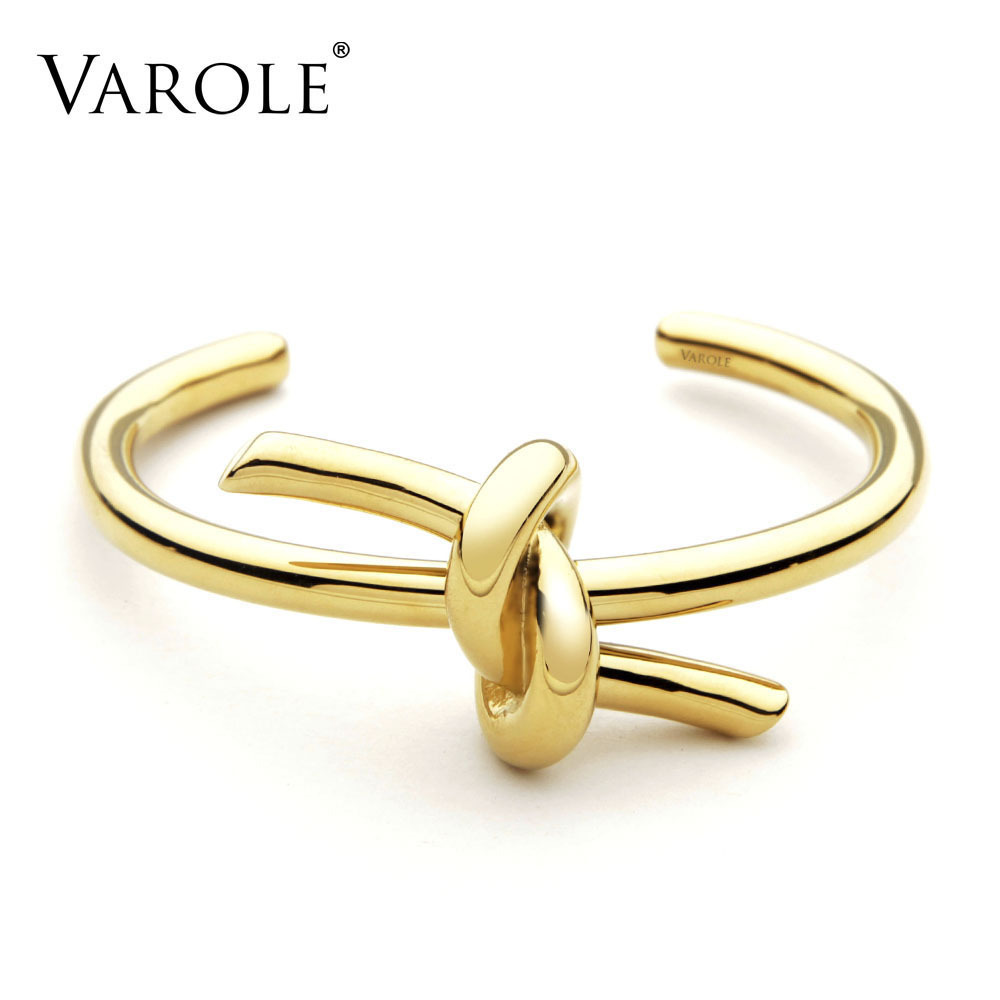 VAROLE New summer stainless steel twisted cuff bracelet open cuff bangle gold plated knotted bracelets manchette