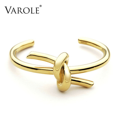 VAROLE New summer stainless steel twisted cuff bracelet open cuff bangle gold plated knotted bracelets manchette