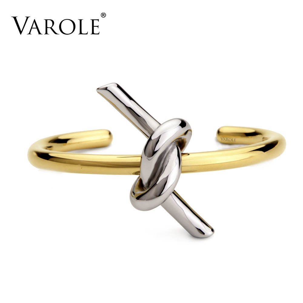 VAROLE New summer stainless steel twisted cuff bracelet open cuff bangle gold plated knotted bracelets manchette