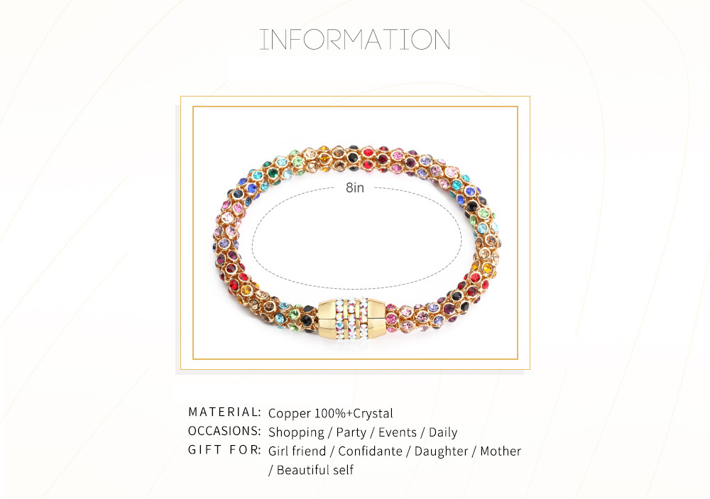 Colorful Crystal Mesh Chain Bracelet Female copper/brass Gold Color Bracelets For Women Fashion Jewelry