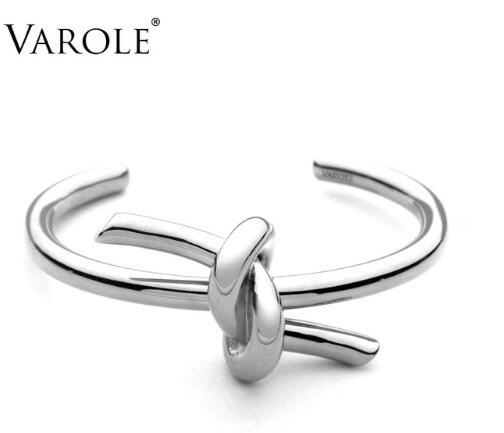 VAROLE New summer stainless steel twisted cuff bracelet open cuff bangle gold plated knotted bracelets manchette