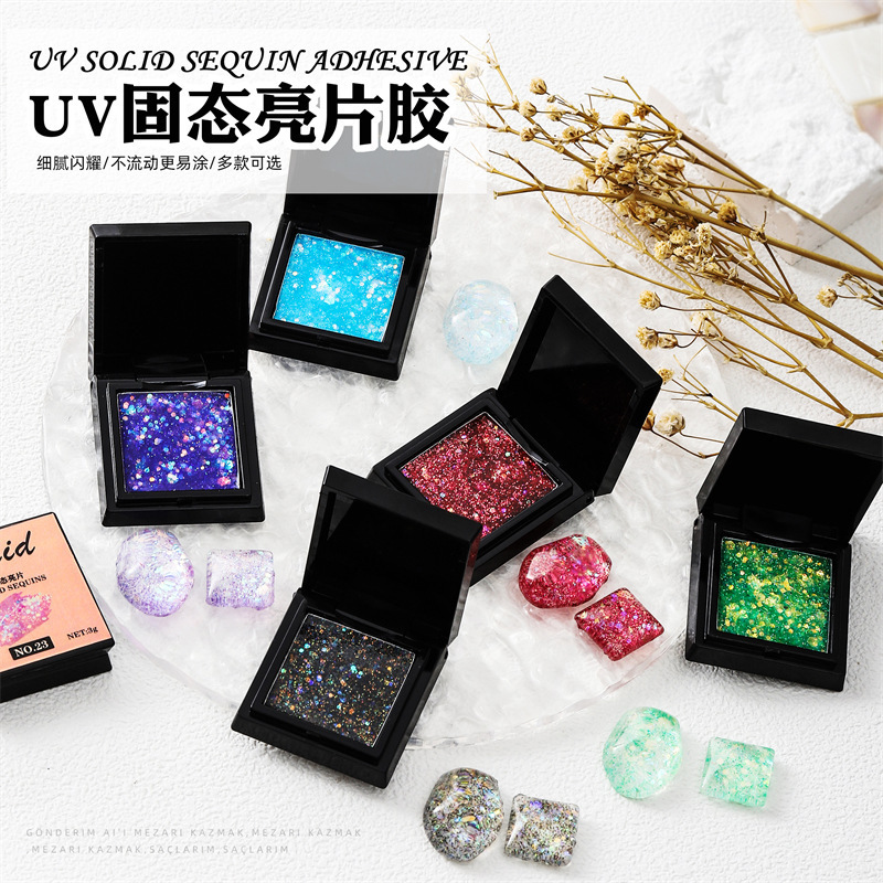 New Arrival Japan Glitter Non-Flow UV Reflective Solid Sequin Glue Powder Pallitte UV Gel Nail Art Polish Manicure Easy Apply