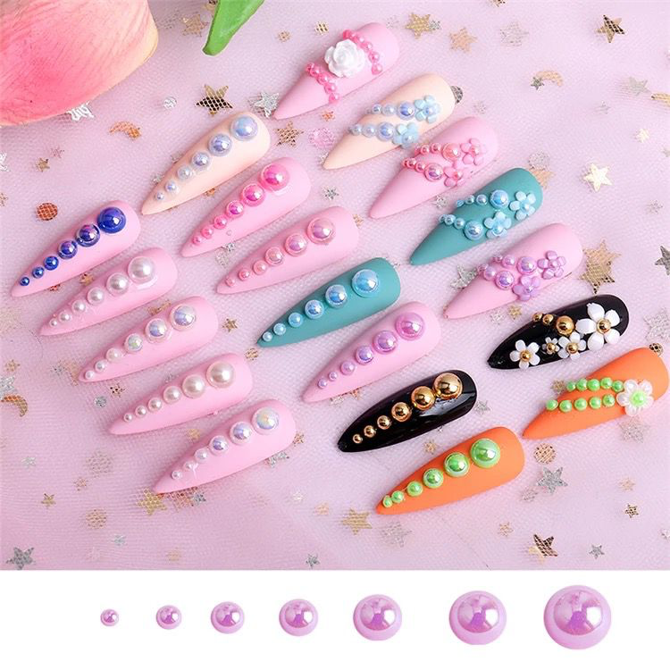 Wholesale 7size Crystal AB Rhinestone Nail Art Pearls Half Round Assorted Mixed Sizes Rhinestone Jewelry nail decoration