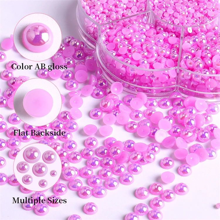 Wholesale 7size Crystal AB Rhinestone Nail Art Pearls Half Round Assorted Mixed Sizes Rhinestone Jewelry nail decoration