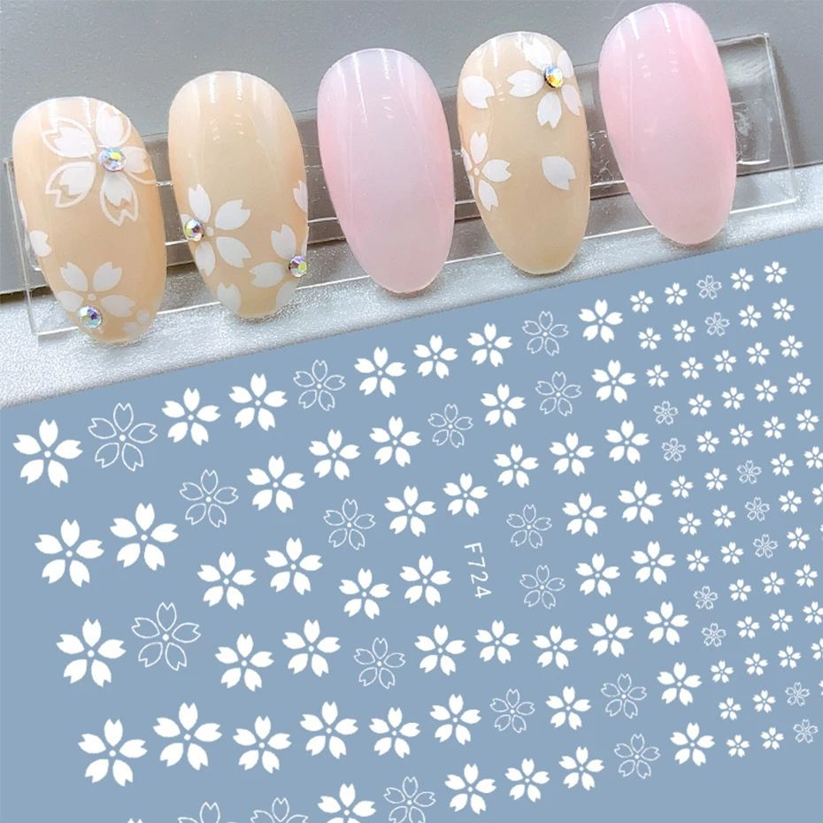 1pcs White Cherry Blossoms Stickers on Nails 3D Flower Leaf Letter Adhesive Decals DIY Manicure Nail Art Decorations